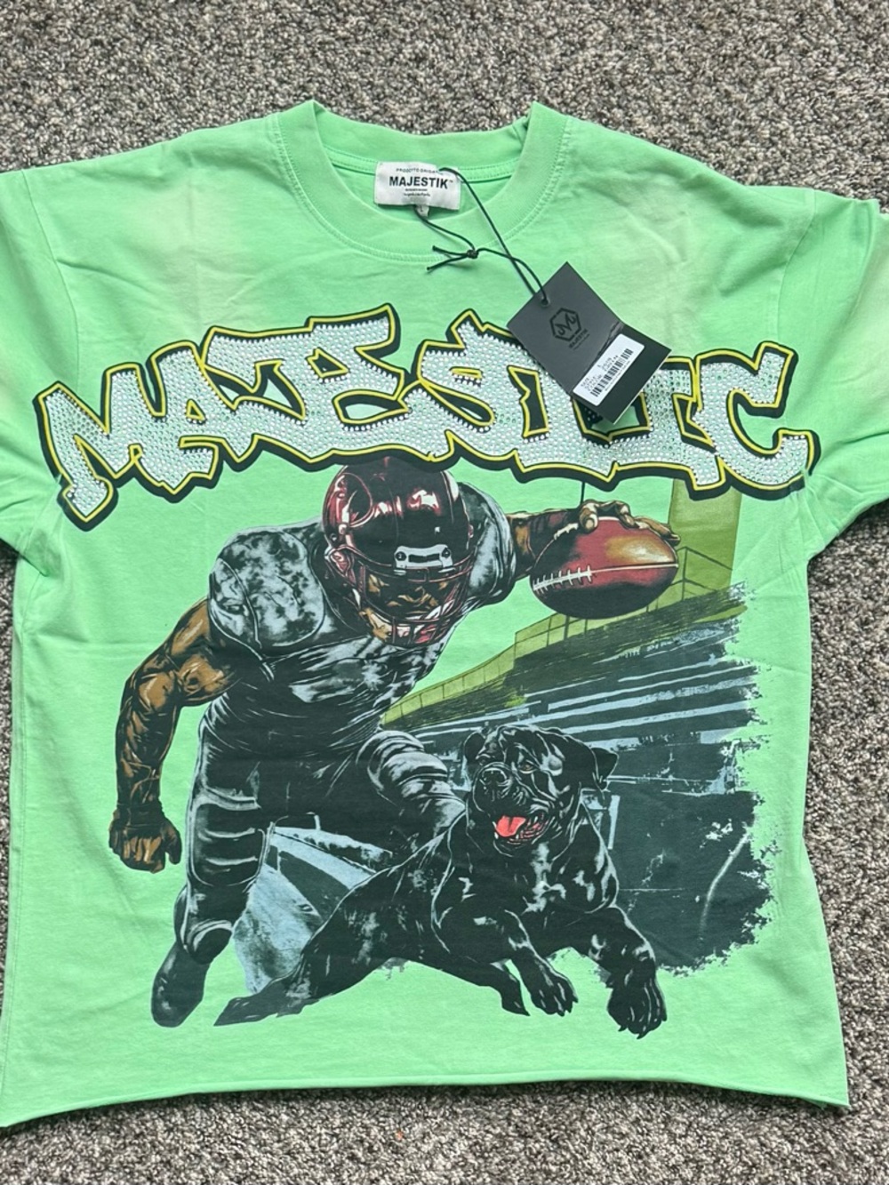 Majestik Neon Green Graphic Football & Dog Tee